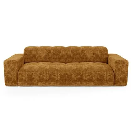 4-zitsbank in mosterdkleurig fluweel met reliëf