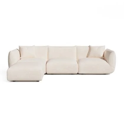 5-6 zits modulaire hoekbank in crème chenille fluweel