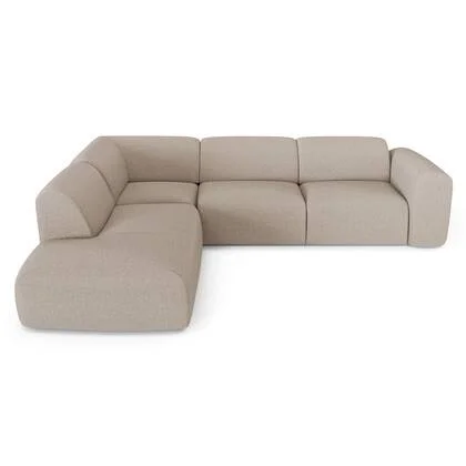 5-zits hoekbank breed links in beige geweven stof