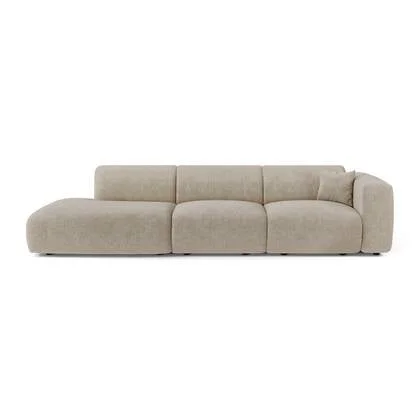 5-zits rechte bank in beige fluweel 310cm