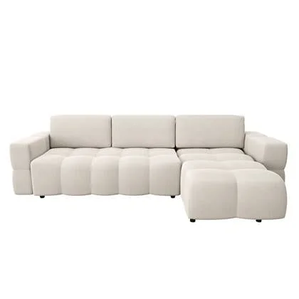 5-zits rechter hoekbank met boxzitting in crème geweven stof