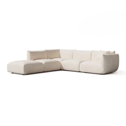 7-zits brede linkerhoekmodulaire sofa in crèmekleurig chenillefluweel