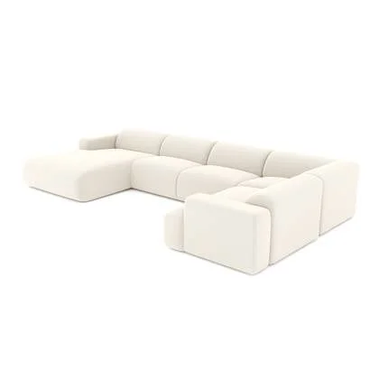 7-zits panoramische hoekbank in crème XXL badstof