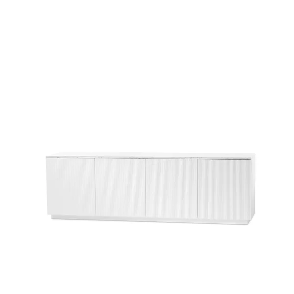 A2 Beam sideboard witte lak, witte sokkel, blad van carrara marmer