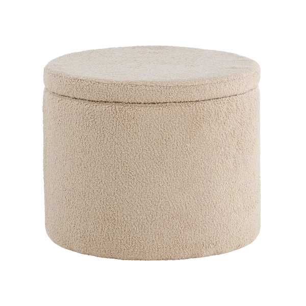 Amelia poef teddystof beige - met opbergruimte - Ø 51 cm