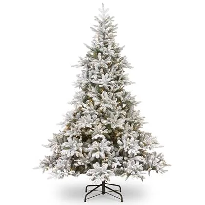 Andorra Flocked verlichte kunstkerstboom - 228 cm - Wit geflockt -