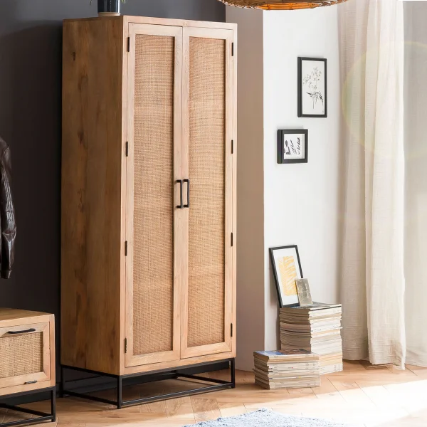 Artistiq Kledingkast Denice Mangohout en rotan, 180 x 80cm - Bruin,Hout