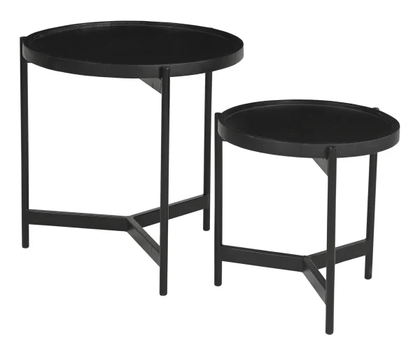 Artistiq Ronde Bijzettafel Davona Mangohout, Set van 2 stuks - Zwart