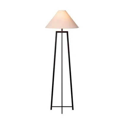 Atmooz Leoni - Staande Lamp - Zwart - Witte Linnen Lampenkap - 170 cm Hoog - Metaal - E27 Fitting - 60W