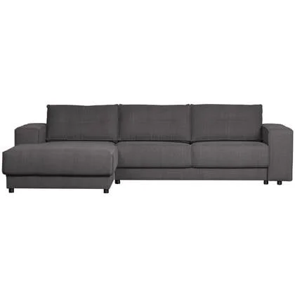 Basiclabel Chaise Longue Links - Katoen - Antraciet - 81x295x95|177