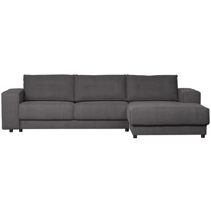 Basiclabel Chaise Longue Rechts - Katoen - Antraciet - 81x295x95|177