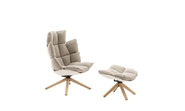 B&B Italia Husk Draaibare Fauteuil met voetensteun - Asolo bastkleurig