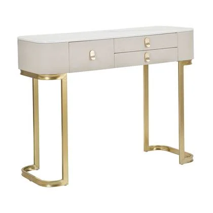 Beauty - Console met 3 lades in hout en beige stof