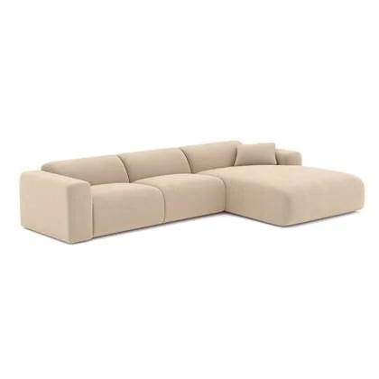 Beige ribfluwelen brede hoekbank rechts 280cm