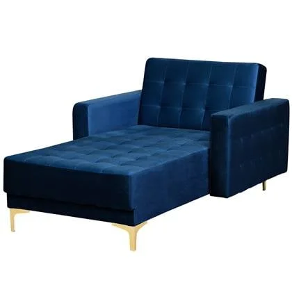 Beliani - ABERDEEN - Chaise longue - Blauw - Symmetrisch - Fluweel