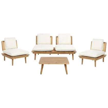 Beliani - ACCADIA - Loungeset - Lichtbeige - Acaciahout