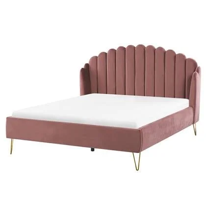 Beliani - AMBILLOU - Tweepersoonsbed - Roze - 160 x 200 cm - Fluweel