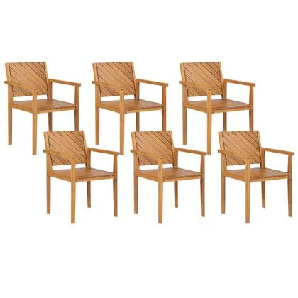 Beliani - BARATTI - Tuinstoelen set van 6 - Lichtbruin - Acaciahout