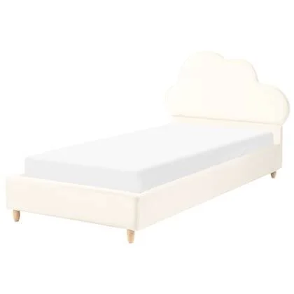 Beliani-BELLEVUE-Eenpersoonsbed-Lichtbeige-90 x 200 cm-Fluweel