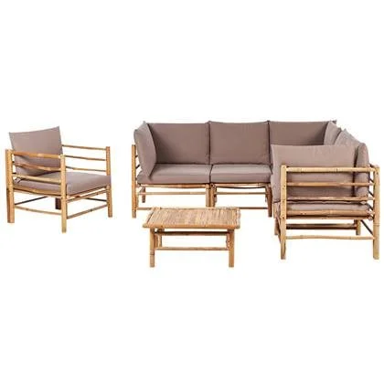 Beliani - CERRETO - Loungeset 6-zits hoekbank - Taupe - Bamboehout