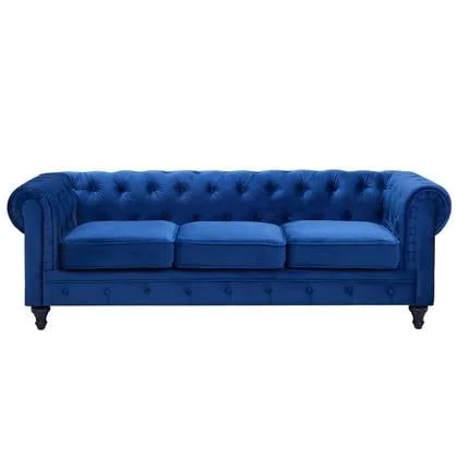 Beliani - CHESTERFIELD - Chesterfield bank - Blauw - Fluweel