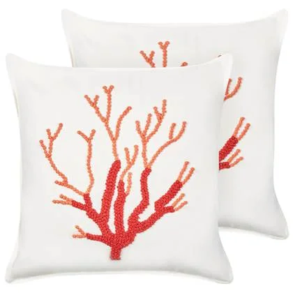 Beliani - CORAL - Sierkussen set van 2 - Wit- 45 x 45 cm - Katoen