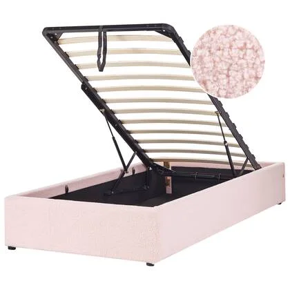 Beliani - DINAN - Eenpersoonsbed - Pastelroze - 90 x 200 cm - Bouclé