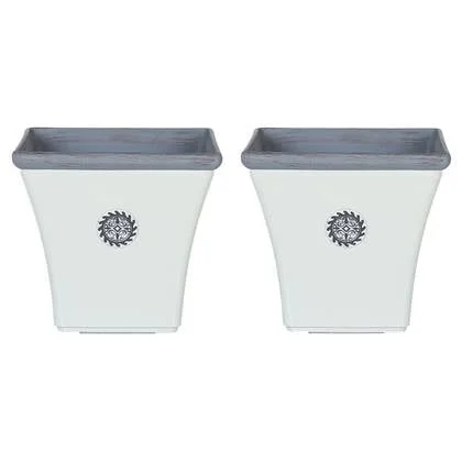 Beliani-ELATEIA-Bloempot set van 2-Wit-32 cm-Klei-vezelmengsel