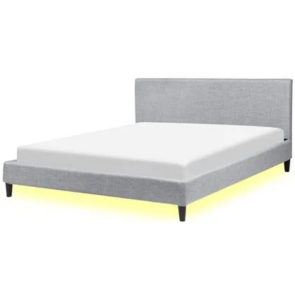 Beliani-FITOU-Tweepersoonsbed LED-Grijs-160 x 200 cm-Polyester