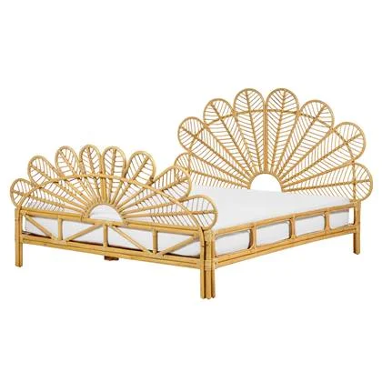 Beliani-FLORENTINE-Tweepersoonsbed-Lichtbruin-160 x 200 cm-Rotan