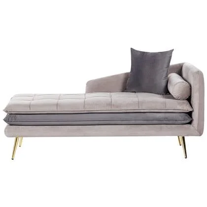 Beliani - GONESSE - Chaise longue - Taupe - Rechtszijdig - Fluweel