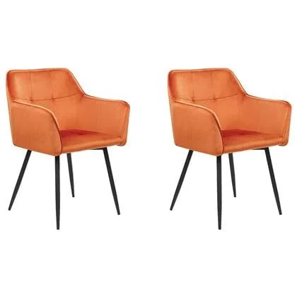 Beliani - JASMIN - Set van 2 eetkamerstoelen - Oranje - Fluweel