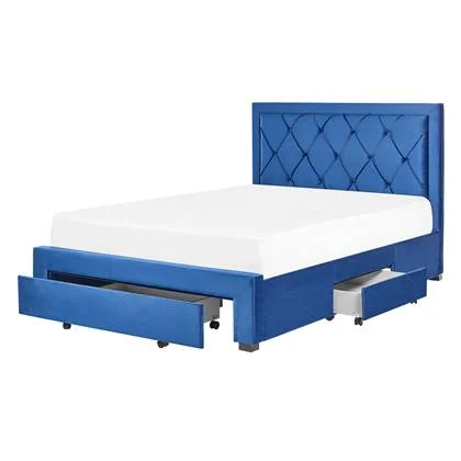 Beliani-LIEVIN-Bed met opbergruimte-Blauw-140 x 200 cm-Fluweel