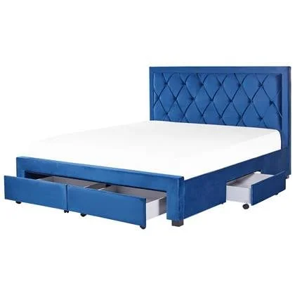 Beliani-LIEVIN-Bed met opbergruimte-Blauw-180 x 200 cm-Fluweel