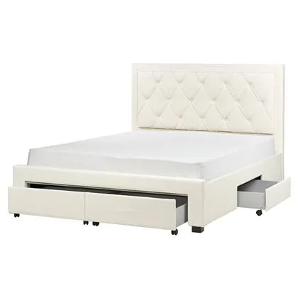 Beliani-LIEVIN-Bed met opbergruimte-Crème-160 x 200 cm-Fluweel