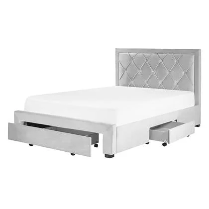 Beliani-LIEVIN-Bed met opbergruimte-Grijs-140 x 200 cm-Fluweel