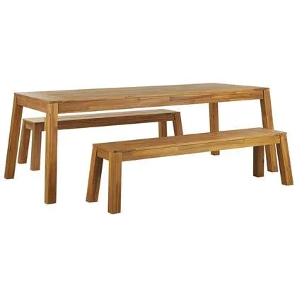 Beliani-LIVORNO -Tuinset voor 6 2 banken-Lichte houtkleur-Acaciahout