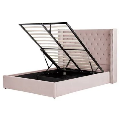 Beliani-LUBBON -Bed met opbergruimte-Lichtgrijs-160 x 200 cm-Fluweel