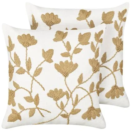 Beliani-LUDISIA-Sierkussen set van 2-Wit|Beige-45 x 45 cm-Katoen