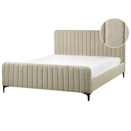 Beliani - LUNAN - Tweepersoonsbed - Beige - 160 x 200 cm - Bouclé