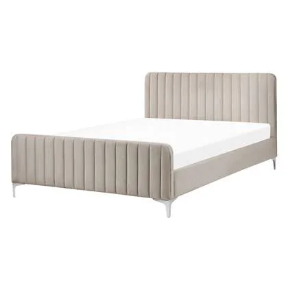 Beliani - LUNAN - Tweepersoonsbed - Taupe - 140 x 200 cm - Fluweel