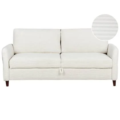 Beliani-MARE-Driezitsbank met opbergruimte-Gebroken wit-Corduroy