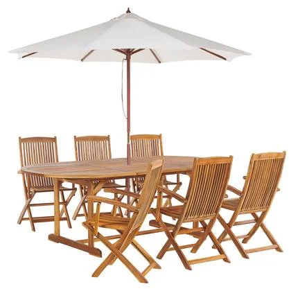 Beliani - MAUI - Tuinset voor 8 - Lichte houtkleur - Acaciahout