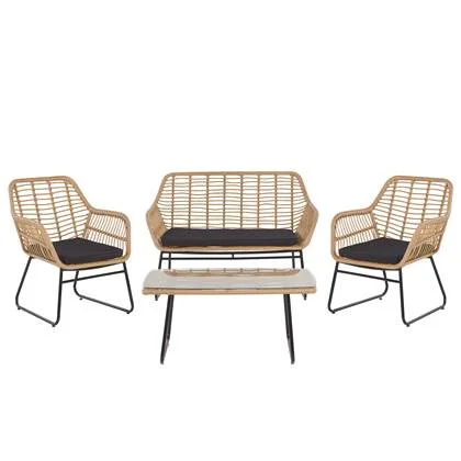 Beliani - MINORI - Loungeset voor 4 - Natuurlijk - PE rotan