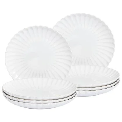 Beliani - NETTLE - Dinerborden set van 8 - Wit - Steengoed