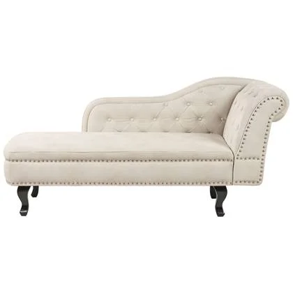 Beliani - NIMES - Chaise longue - Lichtbeige - Rechtszijdig - Fluweel