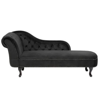 Beliani - NIMES - Chaise longue - Zwart - Linkerzijde - Fluweel