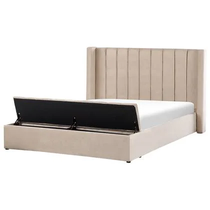 Beliani-NOYERS-Bed met opbergruimte-Beige-180 x 200 cm-Fluweel