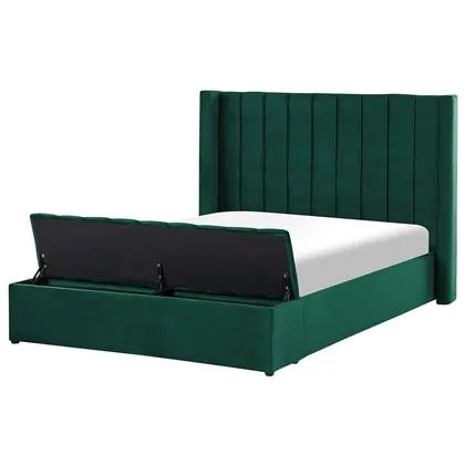 Beliani-NOYERS-Bed met opbergruimte-Groen-140 x 200 cm-Fluweel