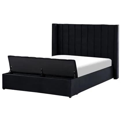 Beliani-NOYERS-Bed met opbergruimte-Zwart-140 x 200 cm-Fluweel